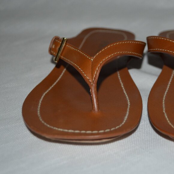 $995 Sz 37 6.5 Prada Brown Leather Calfskin Buckle Flat Thong Sandals - Picture 6 of 12
